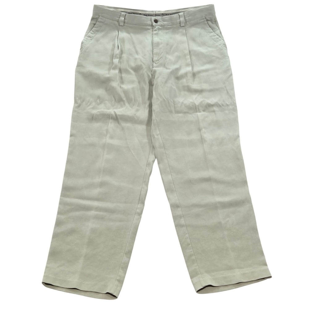 Tommy Bahama Mens Silk Cotton Blend Pleated Dress Pants Size‎ 38x32 Beige